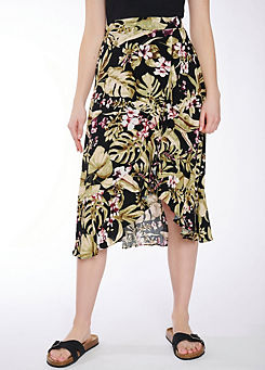 Floral Print Wrap Midi Skirt by Hailys