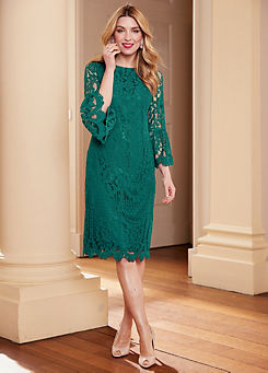 Forest Green Lace Fluted Sleeve Dress by Kaleidoscope
