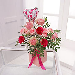 Fresh Flower Bouquet in a Candy Stripe Gift Bag with Balloon & Personalised Card