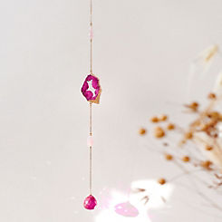 Fuchsia Pink Agate & Rose Quartz Crystal Window Suncatcher by Xander Kostroma