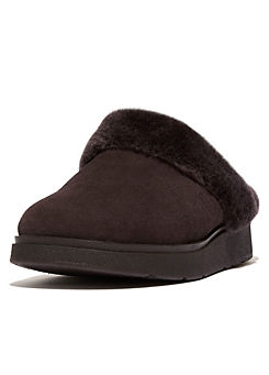 Gen-FF Brown Shearling Collar Mule Microwobbleboard™ Midsole Slippers by Fitflop