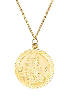 Gent’s 9ct Solid Gold 22mm Round St Christopher Pendant Adjustable Necklace by For You Collection