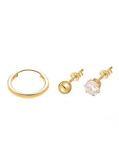 Gent’s 9ct Solid Gold Set of 3 Cubic Zirconia Stud Earrings by For You Collection