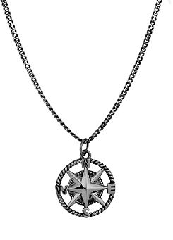 Gent’s Oxidised Sterling Silver Compass Necklace by For You Collection