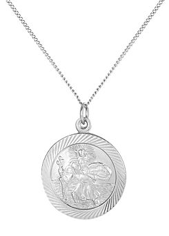 Gent’s Sterling Silver 24mm Diamond Cut St Christopher Pendant Adjustable Necklace by For You Collection