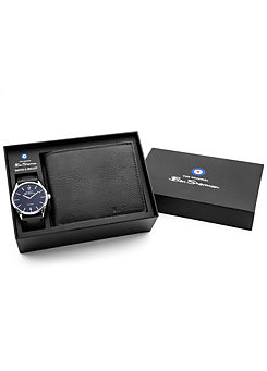 Gift Set Black Strap Watch with Black Wallet by Ben Sherman