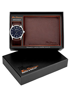 Gift Set Brown Strap Watch with Brown Wallet by Ben Sherman