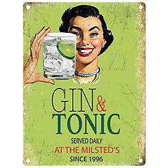 Gin & Tonic Served Daily- Personalised Metal Sign for the Home by The Original Metal Sign Company