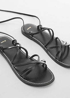 Gina Black Leather Strappy Sandals by Mango