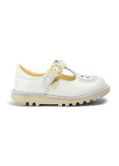 Girls Infant Kick T-Bar Flower White Leather Shoes by Kickers
