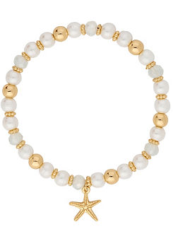 Gold Beaded Charm Coastal Bracelet  by Lipsy
