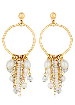 Gold Cream Pearl And Bead Charm Drop Earrings by MOOD By Jon Richard