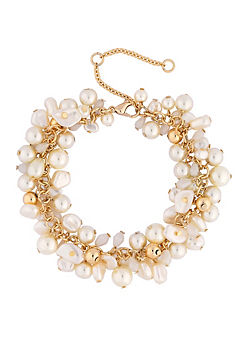 Gold Cream Pearl and Polished Shaker Bracelet by MOOD By Jon Richard