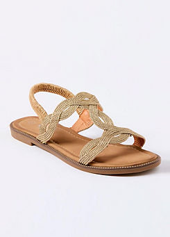 Gold Elasticated Back Sandals by Cotton Traders