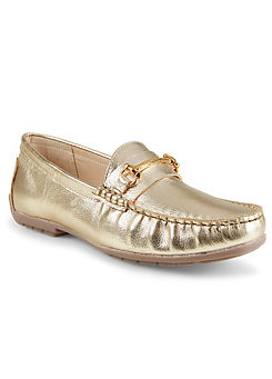 Gold Leather Snaffle Loafers by Kaleidoscope