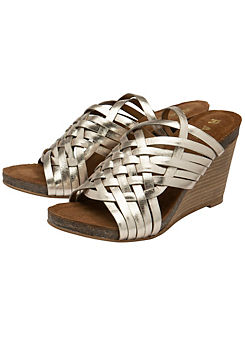 Gold Leather Troon Wedges by Ravel