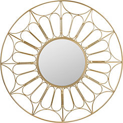 Gold Metal Cane Effect Frame Round Wall Mirror by Pacific Lifestyle