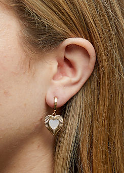 Gold Mother of Pearl Textured Heart Huggie Hoop Earrings by MOOD By Jon Richard