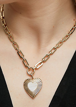 Gold Mother of Pearl Textured Heart Short Pendant Necklace by MOOD By Jon Richard