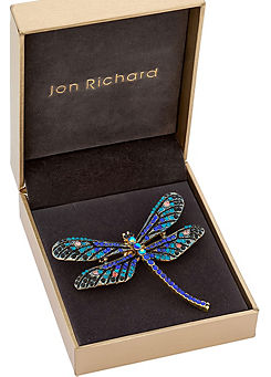 Gold Plated Crystal Blue Pave Dragonfly Brooch - Gift Boxed by Jon Richard