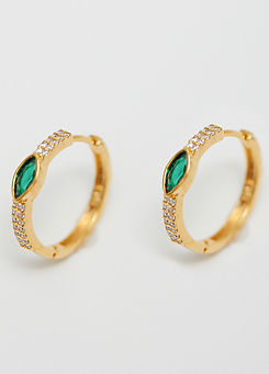 Gold Plated Cubic Zirconia Emerald Centre Stone Hoop Earrings by Jon Richard