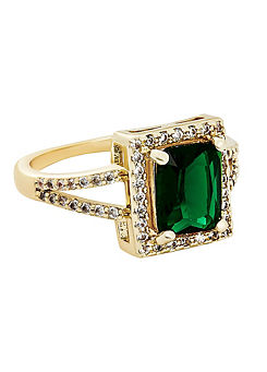 Gold Plated Emerald Cubic Zirconia Cocktail Ring by Jon Richard