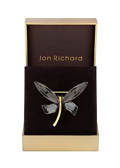 Gold Plated Jet Dragonfly Brooch - Gift Boxed by Jon Richard