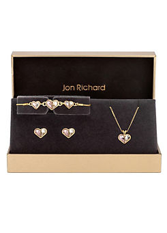Gold Plated Pink and Crystal Heart Trio Set by Jon Richard