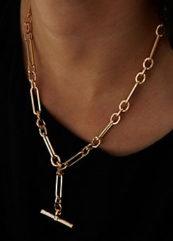 Gold Plated Polished T-Bar Necklace by Jon Richard