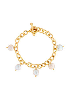 Gold Plated Semi Precious Pearl and Chain Bracelet by Jon Richard