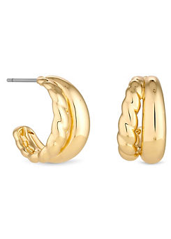 Gold Plated Stainless Steel Polished and Textured Hoop Earrings by Jon Richard