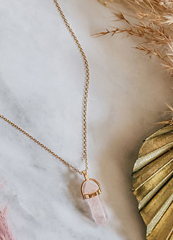 Gold Tone & Rose Quartz Crystal Point Necklace by Xander Kostroma