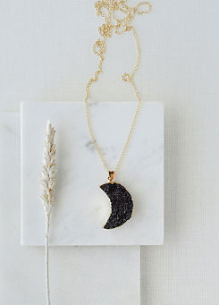 Gold Tone Raw Black Crystal Half Moon Necklace by Xander Kostroma