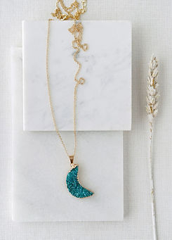 Gold Tone Raw Turquoise Crystal Half Moon Necklace by Xander Kostroma