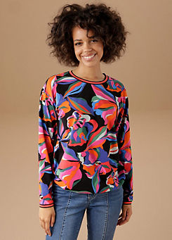 Graphic Floral Print Sweatshirt by Aniston