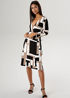 Graphic Print V-Neck Long Sleeve Summer Dress by Aniston