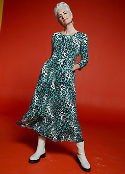 Green Animal Print Midi Jersey Dress by Freemans