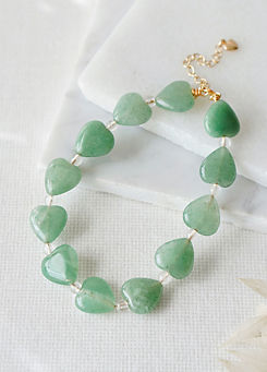Green Aventurine Love Heart & Gold Crystal Anklet by Xander Kostroma