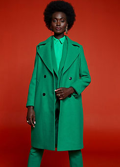 Green Double Breasted Wool Blend Coat by Freemans