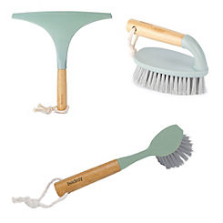 Green Eco Bamboo Scrubbing Brush & Squeegee Set by Beldray