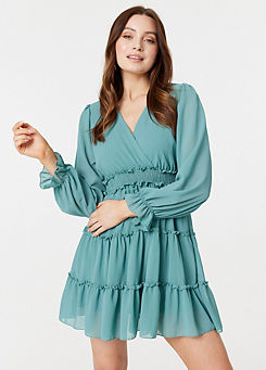 Green Lace Detail Long Sleeve Mini Dress by Izabel London