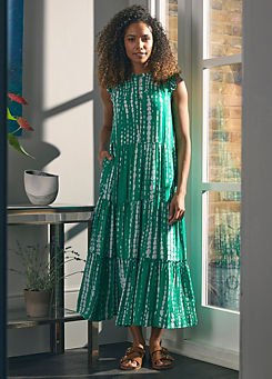 Green Printed Frill Cap Sleeve Maxi Dress by Izabel London