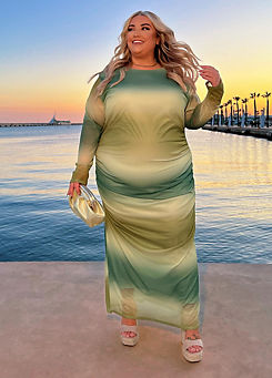 Green Printed Ombre Mesh Long Sleeve Maxi Dress by In The Style x