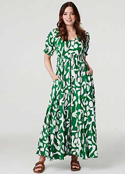 Green Printed Puff Sleeve Maxi Dress by Izabel London