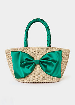 Green Satin Bow Basket Bag by Joe Browns