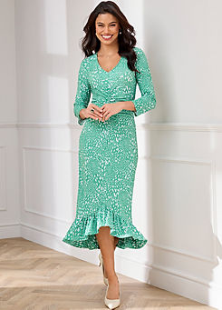 Green Spot Print Ruched Front Midi Dress by Kaleidoscope