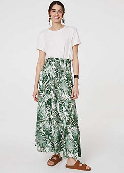 Green Tropical Leaf Print Maxi Skirt by Izabel London