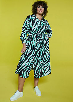 Green Zebra Print Midi Shirt Dress by Freemans