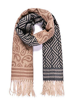 Grey & Beige Mix Luxe Boho Jaquard Blanket Scarf by Intrigue