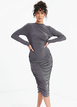 Grey ITY Midi Dress with Long Sleeves by Quiz